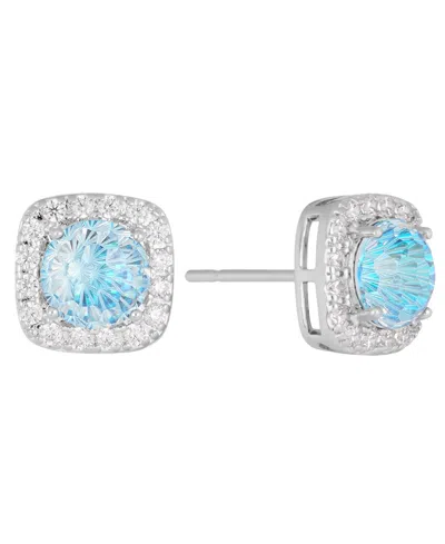 Macy's Sterling Silver Starlight Cubic Zirconia Cushion Halo Stud Earrings In Light Aqua