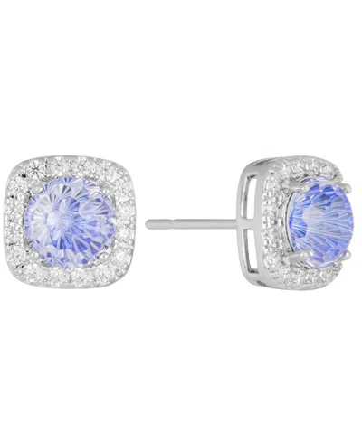 Macy's Sterling Silver Starlight Cubic Zirconia Cushion Halo Stud Earrings In Purple