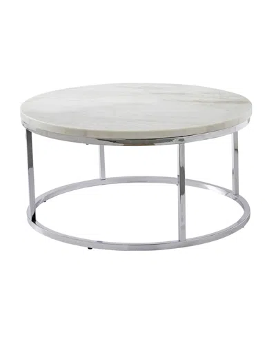 Macy's Steve Silver Echo 36" Round Marble And Chrome Cocktail Table In White,chrome