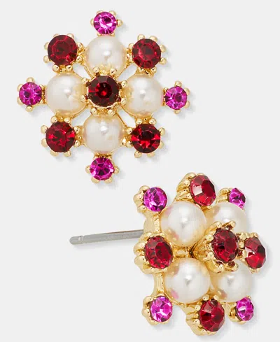Macy's Stone & Imitation Pearl Cluster Stud Earrings In Gold