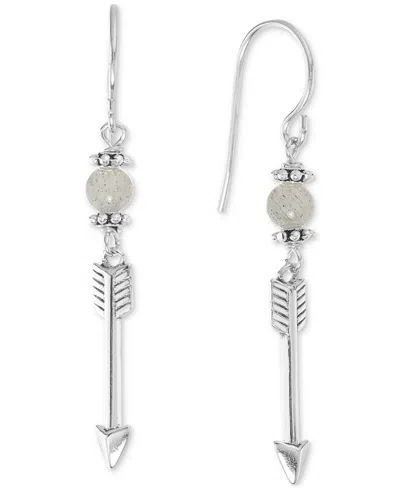 Macy's Stone Bead & Arrow Linear Drop Earrings In Sterling Silver In Labradorite