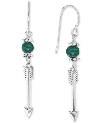 Macy's Stone Bead & Arrow Linear Drop Earrings In Sterling Silver In Malachite