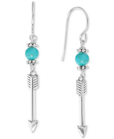 Macy's Stone Bead & Arrow Linear Drop Earrings In Sterling Silver In Turquoise