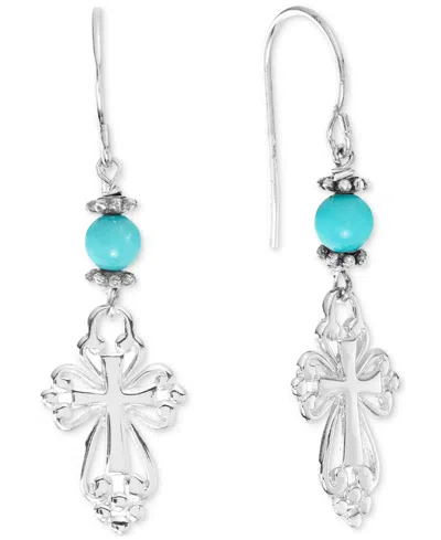 Macy's Stone Bead & Arrow Linear Drop Earrings In Sterling Silver In Turquoise