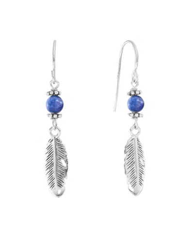 Macy's Stone Beaded Leaf Drop Earrings In Silver