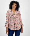 Macy's Style & Co Petite Printed Pintuck Blouse, Exclusively At  In Floral Salmon