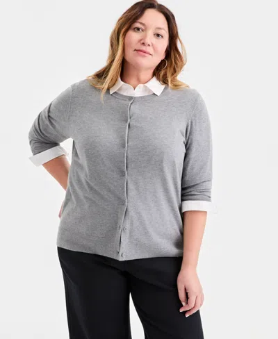 Macy's Style & Co Plus Size Button-front Long-sleeve Cardigan,  Exclusive In Gray