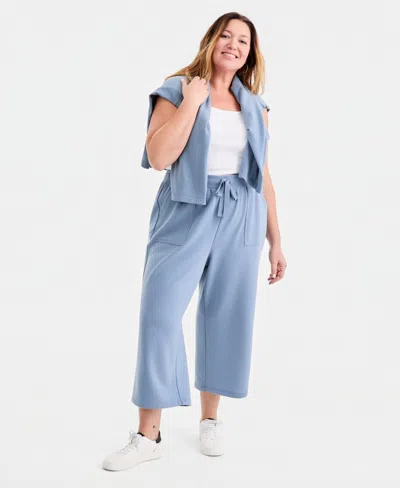 Macy's Style & Co Plus Size Lux Soft Cropped Wide Leg Pants,  Exclusive In Blue