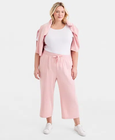 Macy's Style & Co Plus Size Lux Soft Cropped Wide Leg Pants,  Exclusive In Pink