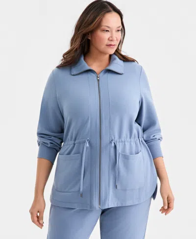 Macy's Style & Co Plus Size Lux Soft Fleece Anorak Knit Jacket,  Exclusive In Blue