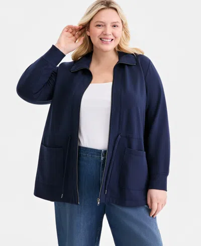 Macy's Style & Co Plus Size Lux Soft Fleece Anorak Knit Jacket,  Exclusive In Blue