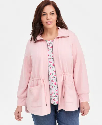 Macy's Style & Co Plus Size Lux Soft Fleece Anorak Knit Jacket,  Exclusive In Pink