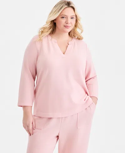 Macy's Style & Co Plus Size Lux Soft Fleece Long-sleeve Knit Top,  Exclusive In Pink