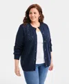 Macy's Style & Co Plus Size Pointelle Cardigan Sweater,  Exclusive In Blue