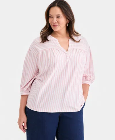 Macy's Style & Co Plus Size Printed 3/4-puff-sleeve Top,  Exclusive