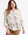 Macy's Plus Size Printed Pintuck Blouse, Exclusively At  In Marble Neo