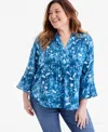 Macy's Plus Size Printed Pintuck Blouse, Exclusively At  In Sun Ocean