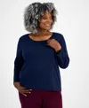 Macy's Plus Size Scoop-neck Long-sleeve Top, Exclusively For  In Industrial Blue