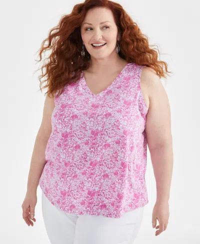 Macy's Style & Co Plus Size V-neck Perfect Tank Top, Created For  In Palm Tulip