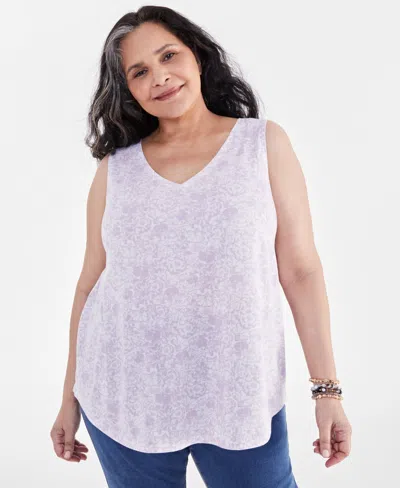 Macy's Style & Co Plus Size V-neck Perfect Tank Top, Created For  In Palm White