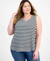 Macy's Style & Co Plus Size V-neck Printed Perfect Tank Top, Exclusively At  In Black