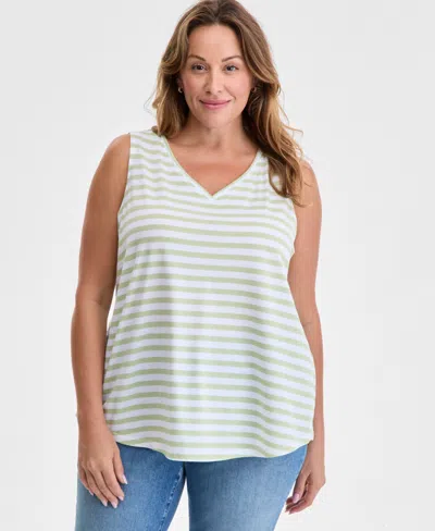 Macy's Style & Co Plus Size V-neck Printed Perfect Tank Top, Exclusively At  In White