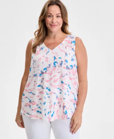 Macy's Style & Co Plus Size V-neck Printed Perfect Tank Top, Exclusively At  In Pink