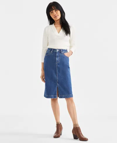 Macy's Women's Denim Midi Skirt, Exclusively At  In Cherry Wash