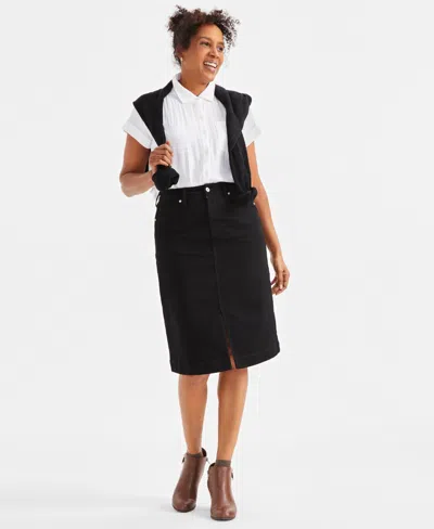 Macy's Women's Denim Midi Skirt, Exclusively At  In Deep Black