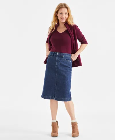 Macy's Women's Denim Midi Skirt, Exclusively At  In Kiwi Wash