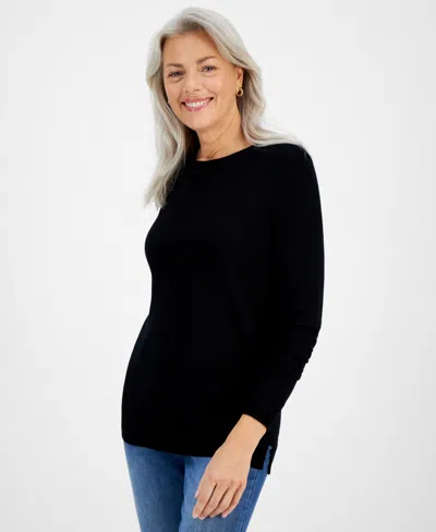 Macy's Women's Fine Gauge Crewneck Long-sleeve Sweater, Created For  In Deep Black