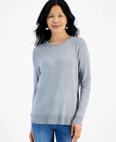 Macy's Women's Fine Gauge Crewneck Long-sleeve Sweater, Created For  In Grey