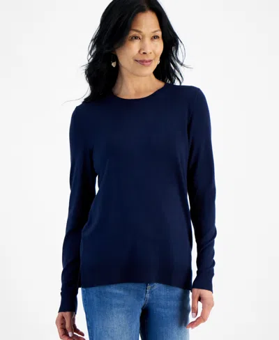 Macy's Women's Fine Gauge Crewneck Long-sleeve Sweater, Created For  In Industrial Blue
