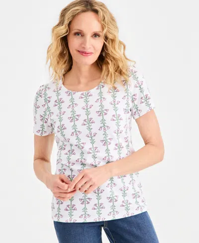 Macy's Style & Co Women's Printed Short-sleeve Scoop-neck Top,  Exclusive In White