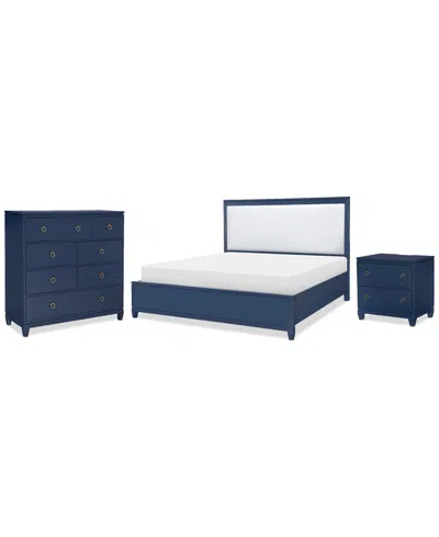 Macy's Summerland 3pc Bedroom Set (queen Upholstered Bed, Chest, Nightstand) In Blue