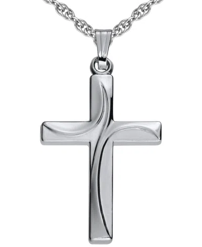 Macy's Swirl Design Cross Rope Chain 18" Pendant Necklace In Sterling Silver