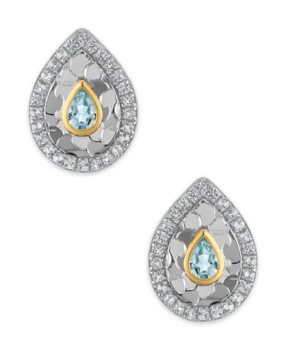 Macy's Swiss Blue Topaz (1/10 Ct. T.w.) & White Topaz (1/8 Ct. T.w.) Glitter Texture Earrings In 14k Two-to In Metallic