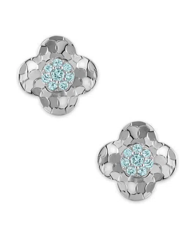 Macy's Swiss Blue Topaz (1/10 Ct. T.w.) Clover Glitter Texture Earrings In 14k White Gold In Silver