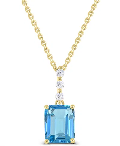 Macy's Swiss Blue Topaz ((1-1/2 Ct. T.w.) And White Topaz (1/20 Ct. T.w.) Pendant In 14k Gold-plated Sterli