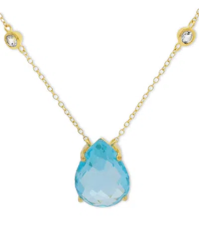 Macy's Swiss Blue Topaz (12 Ct. T.w.) & White Topaz (3/8 Ct. T.w.) Pendant Necklace In 10k Gold-plated Ster