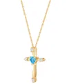Macy's Swiss Blue Topaz (1/4 Ct. T.w.) & White Topaz (1/5 Ct. T.w.) Heart Cross 18" Pendant Necklace In 14k In Blue Topaz