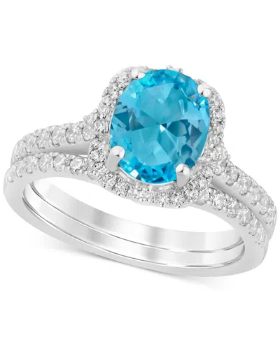 Macy's Swiss Blue Topaz (2-1/8 Ct. T.w.) & Diamond (1/2 Ct. T.w.) Halo Bridal Set In 14k White Gold