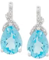 Macy's Swiss Blue Topaz (2-3/8 Ct. T.w.) & Diamond (1/20 Ct. T.w.) Pear Stud Earrings In 14k White Gold In Swiss Blue Topaz