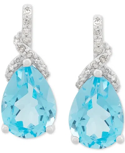 Macy's Swiss Blue Topaz (2-3/8 Ct. T.w.) & Diamond (1/20 Ct. T.w.) Pear Stud Earrings In 14k White Gold