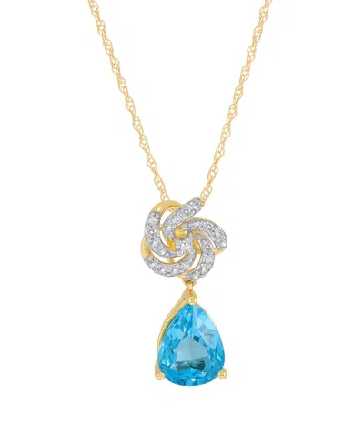 Macy's Swiss Blue Topaz (2 Ct. T.w.) & Diamond (1/8 Ct. T.w.) Pendant Necklace In 14k Yellow Gold