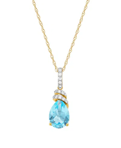 Macy's Swiss Blue Topaz (2-1/4 Ct. T.w.) And Diamond (1/10 Ct. T.w.) Rope Chain Pendant In 14k Yellow Gold