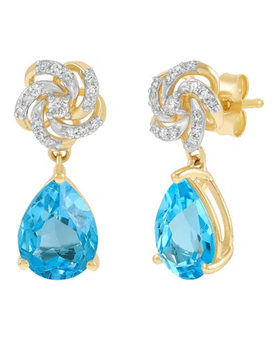 Macy's Swiss Blue Topaz (2-3/8 Ct. T.w.) & Diamond (1/8 Ct. T.w.) Earrings In 14k Yellow Gold