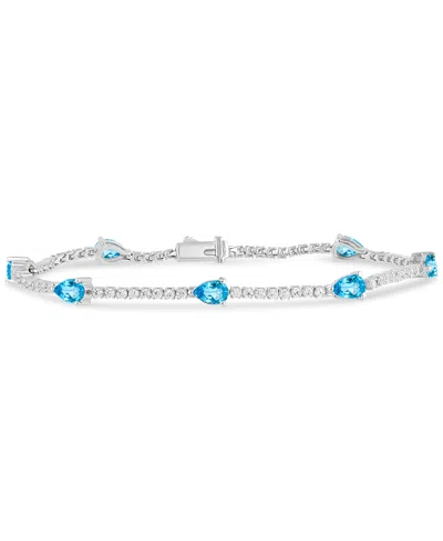 Macy's Swiss Blue Topaz (3-1/2 Ct. T.w.) & Diamond (1-1/5 Ct. T.w.) Tennis Bracelet 14k White Gold (also In In Aquamarine