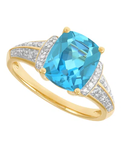 Macy's Swiss Blue Topaz (3-5/8 Ct. T.w.) & Diamond (1/5 Ct. T.w.) Ring In 14k Yellow Gold-plated Sterling S In Neutral