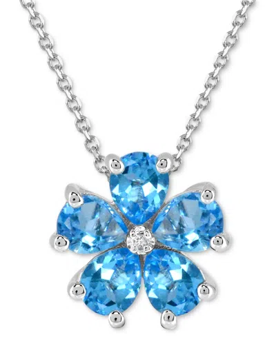 Macy's Swiss Blue Topaz (4 Ct. T.w.) & Diamond Accent Flower 18" Pendant Necklace In Sterling Silver